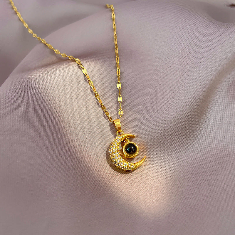 Collar de clavícula te amo con proyección de luna de acero inoxidable al por mayor